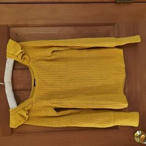 Scoop Yellow Women's 100% Cotton Square Neck Ruffle Shoulder Sweater Size Small